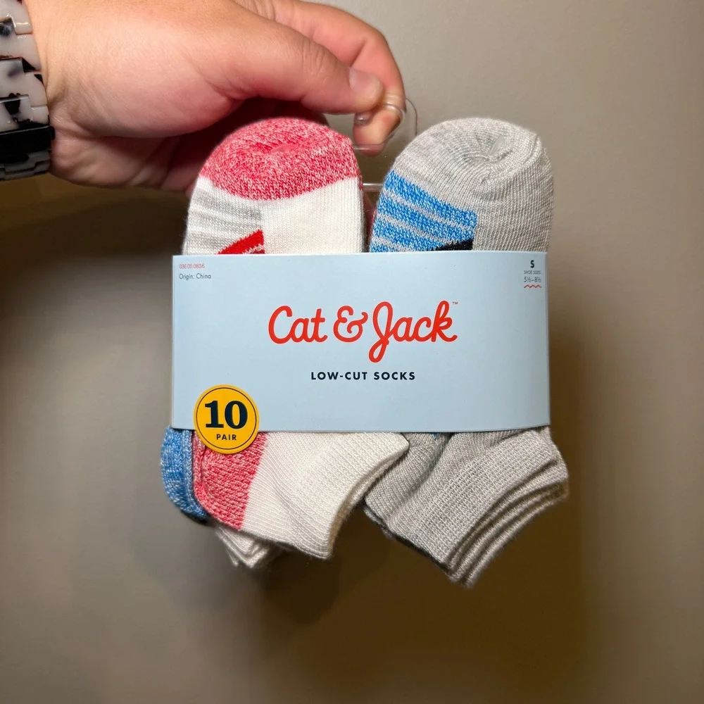 Cat & Jack Kids Low Cut Socks 10 Pair Pack Multicolor Striped Size Small 5.5-8.5